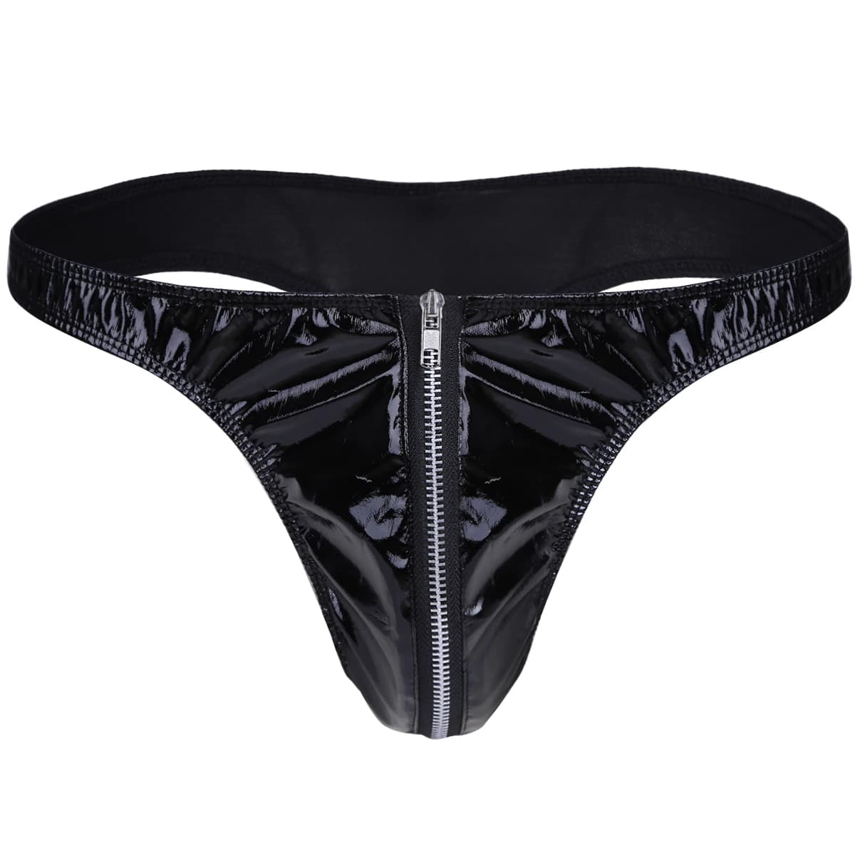 Mutandine in pelle lucida moda uomo perizoma intimo Gay slip a vita bassa senza cavallo Sissy uomo mutandine con cerniera perizoma Lingerie Sexy