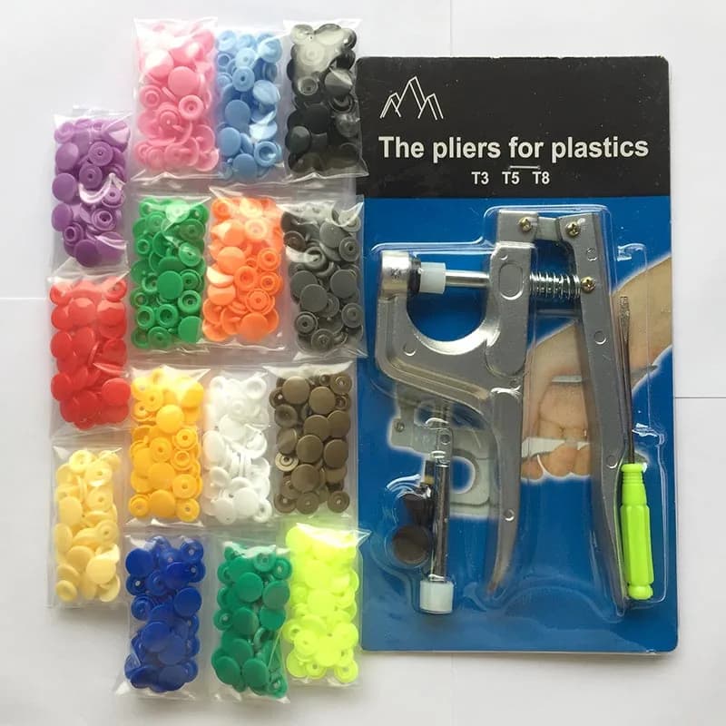 Pinze a scatto per fissaggio a forma di U Pulsante KAM + 150 set T5 Bottone a pressione in resina plastica Pressa per bottoni in tessuto Pressa per macchina da cucire