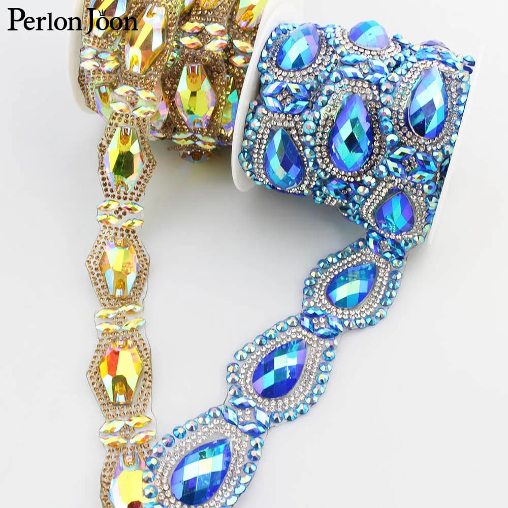 1 metro oro AB blu AB strass di cristallo trim fai da te grande nastro di strass da stiro scarpe eleganti borse accessori decorativi