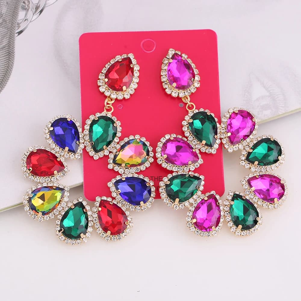 New Large Rhinestone Pendant Earrings For Women Statement Earrings Big Geometric Round Earrings Hanging Fashion Jewelry