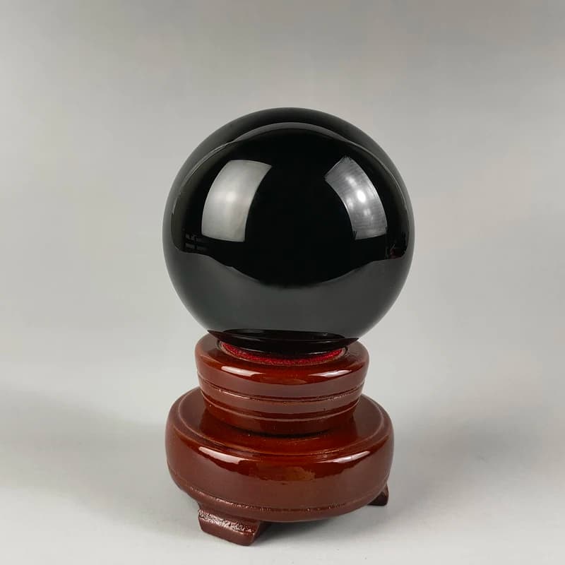 (6 cm) Squisita interessante collezione di artigianato cinese Decorazione per la casa Regalo Sfera di cristallo Feng Shui lucidata di ossidiana (con base)