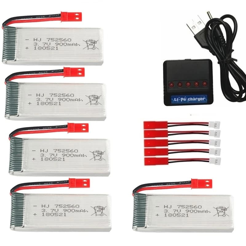 Batteria ricaricabile JST 3.7V 900mah + caricabatterie per X5 X5C X5SC X5SW 8807 8807W A6 A6W M68 Rc Drone pezzi di ricambio batteria lipo 3.7V