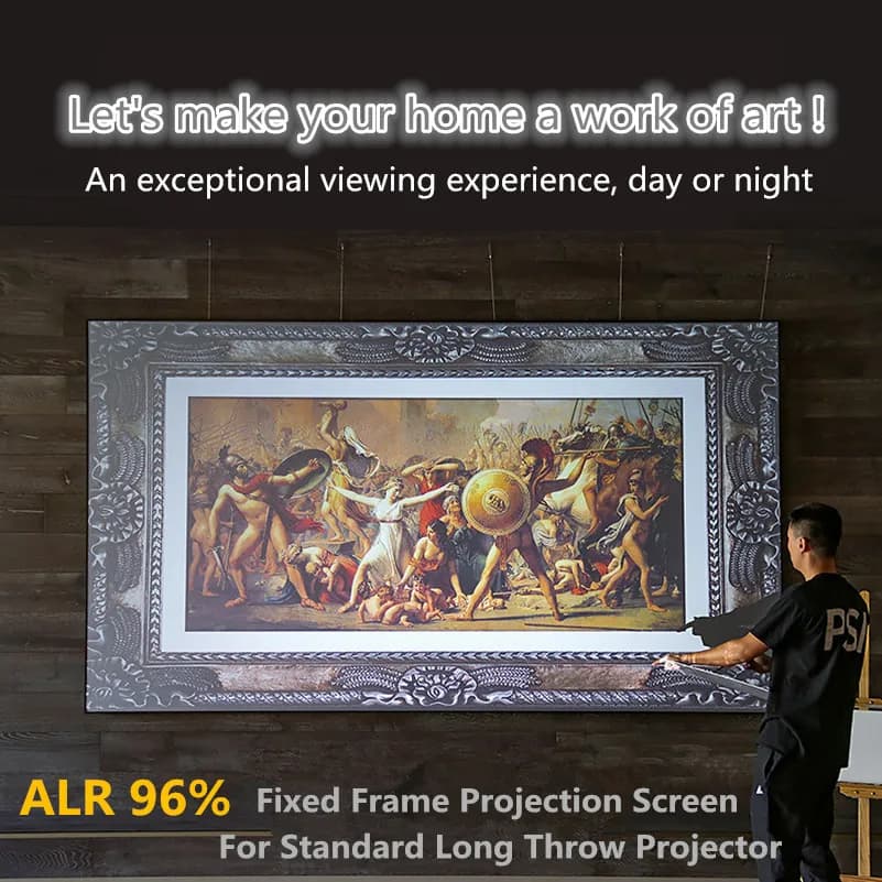 Schermo del proiettore ALR 200 "schermo di riflessione della luce ambientale 1: 1 schermo di proiezione anti-luce nero con cornice fissa 4K