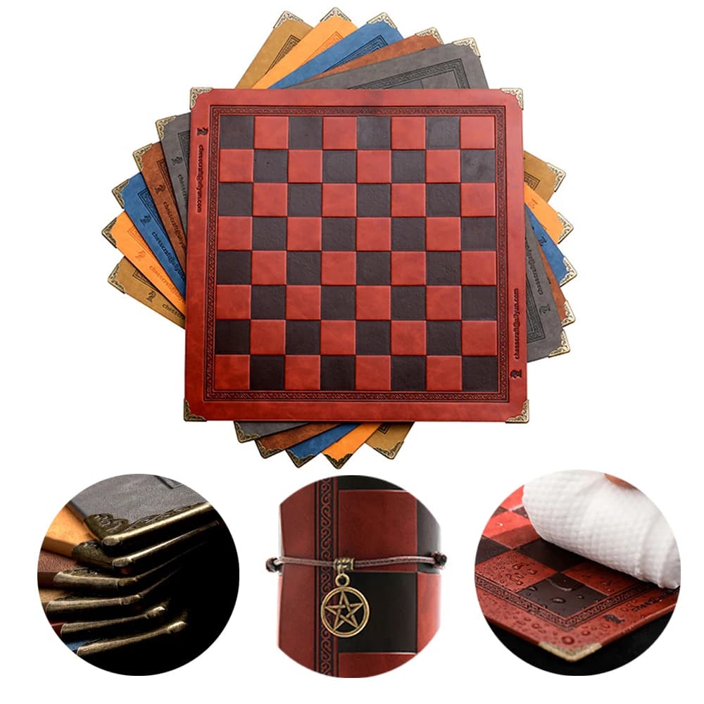 Scacchiera 9 colori design in rilievo gioco da tavolo in pelle portatile universale lusso dama scacchi giocattolo intellettuale regalo