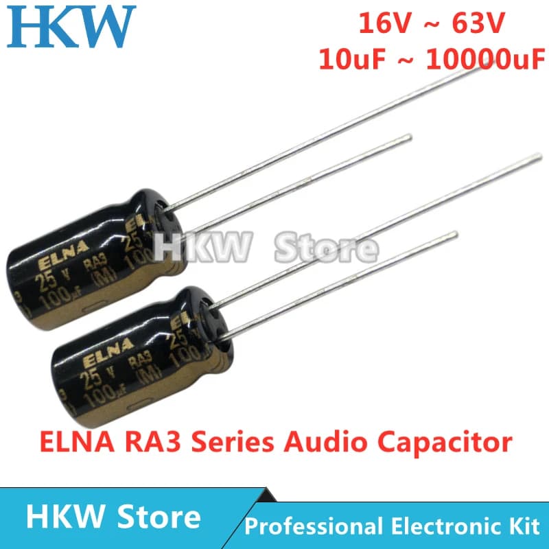 Condensatore audio HiFi serie ELNA RA3 16V 25V 50V 63V 10uF 22uF 47uF 100uF 220uF 470uF 1000uF 2200uF 3300uF 10000uF Originale 20%