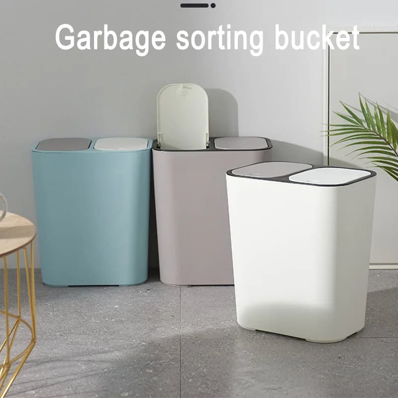 Bidone della spazzatura Rettangolo in plastica Pulsante Doppio scomparto 12 litri Riciclaggio Bidone della spazzatura Bidone della spazzatura dropshipping