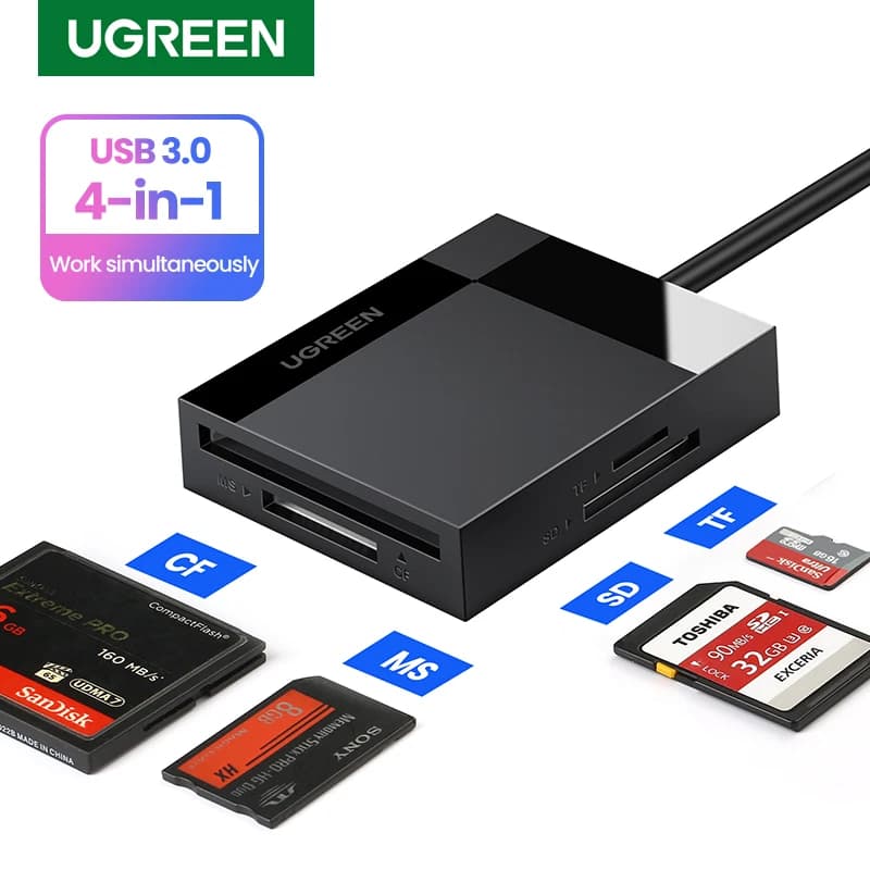 Lettore di schede UGREEN 4-in-1 USB3.0/USB-C a SD Micro SD TF CF MS Cardreader per PC portatile lettore di Smart Card adattatore per scheda di memoria SD