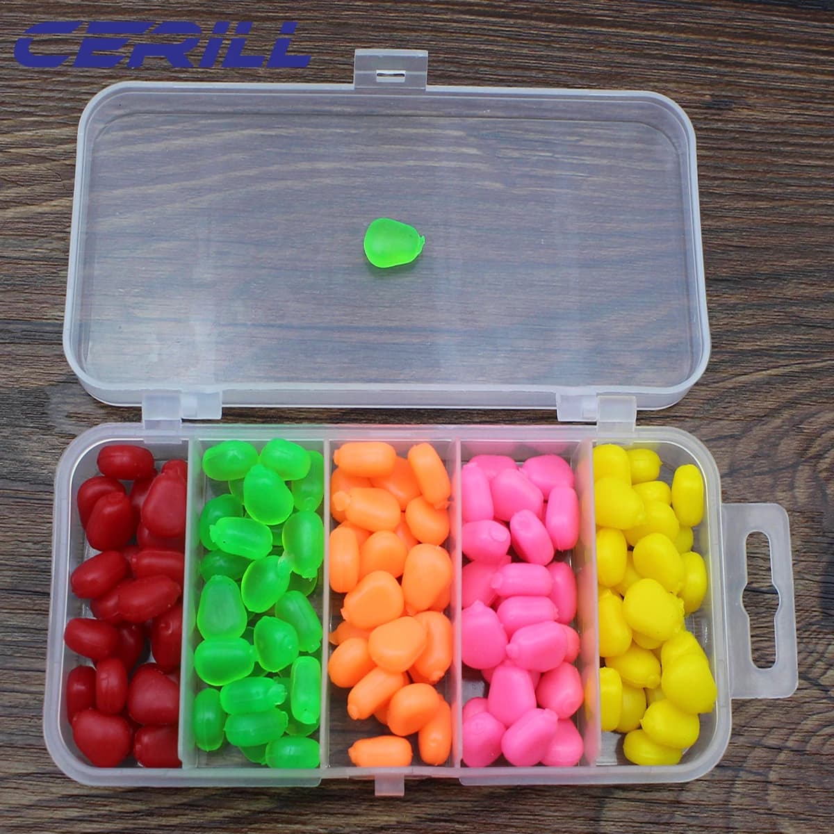 Cerill 100 pz/kit Affondamento Esca Pop Morbido Richiamo di Pesca In Silicone Artificiale Swimbait Carpa Spigola Crema Odore Mais Erba Esca di Gomma
