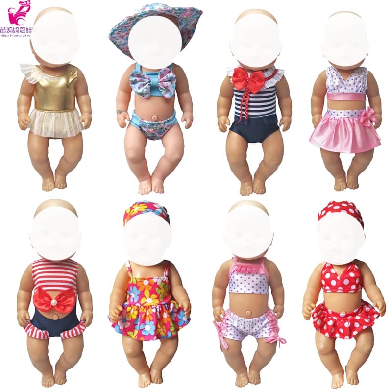 18 "della Bambola della ragazza Del Bikini + Cap estate Vestito di Nuoto Con Il Cappello adatto per 43 centimetri Bebe nato bambole indossa