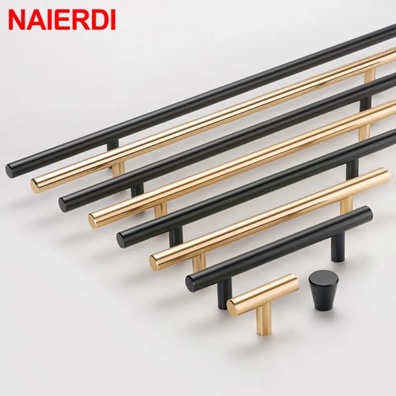 NAIERDI maniglie per porte da cucina in oro nero spazzolato maniglie per armadi dritte in acciaio inossidabile manopole maniglia per mobili
