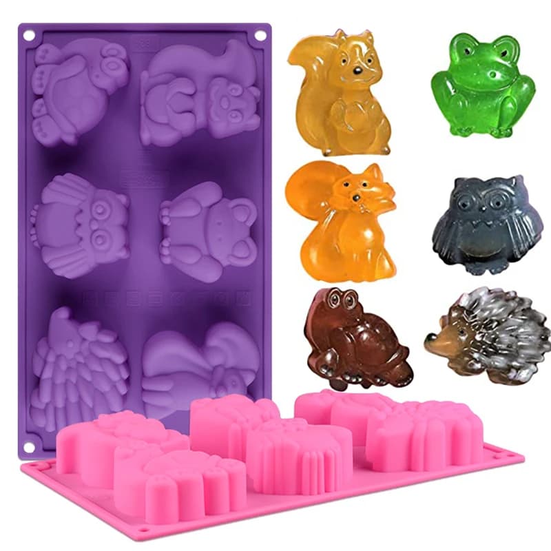 1 pz foresta animali Silicone sapone scoiattolo rana volpe tartaruga gufo riccio vassoio per cubetto di ghiaccio, gelatina, sapone per dolci