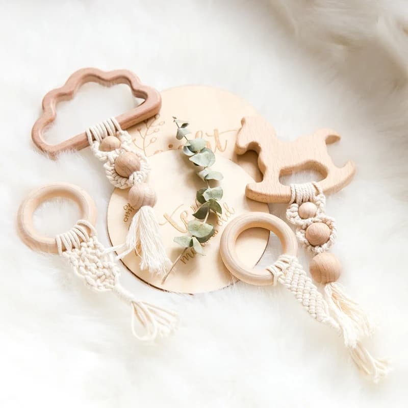 1PC Baby massaggiagengive in legno Cartoon Animal Horse Cloud Shape Food Grade anello da dentizione in legno di faggio nappa Bpa Free Baby Wood massaggiagengive