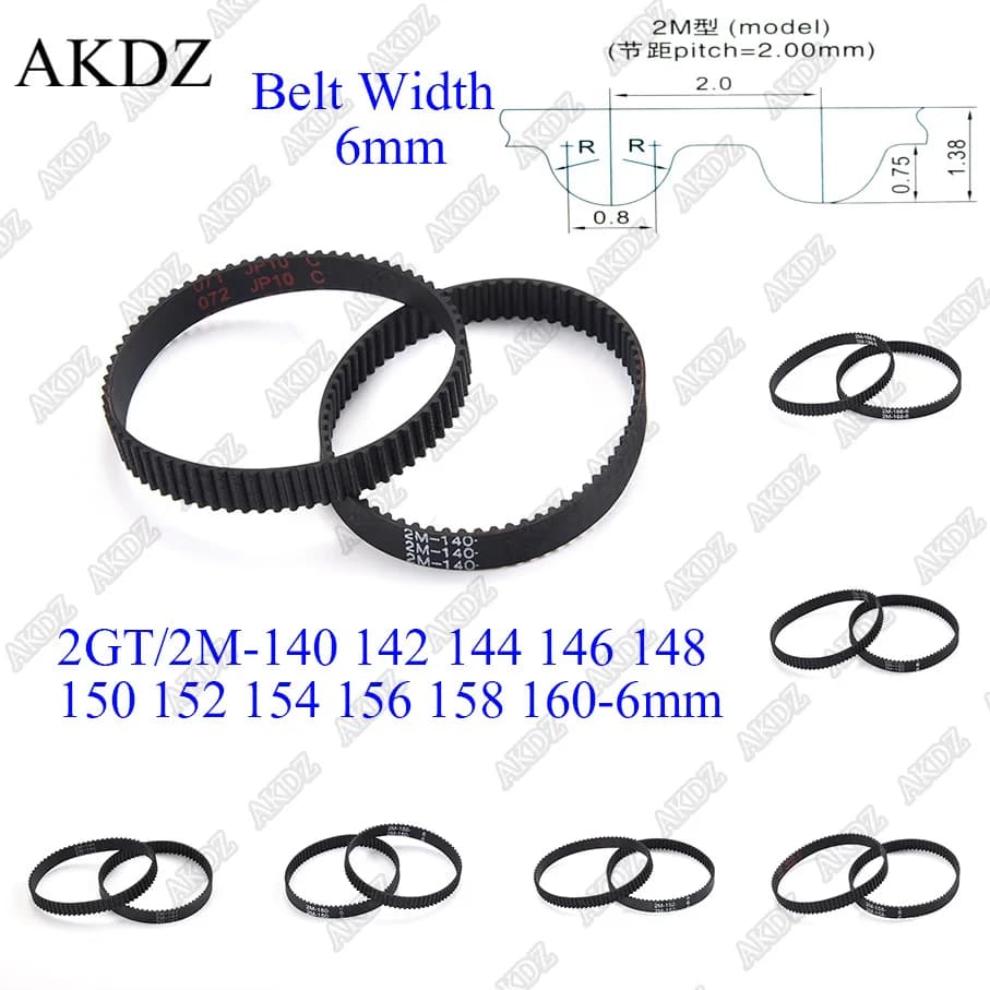 2MGT 2M 2GT Cinghia dentata sincrona Lunghezza passo 140 142 144 146 148 150 152 154 156 158 160 larghezza 6mm Gomma chiusa
