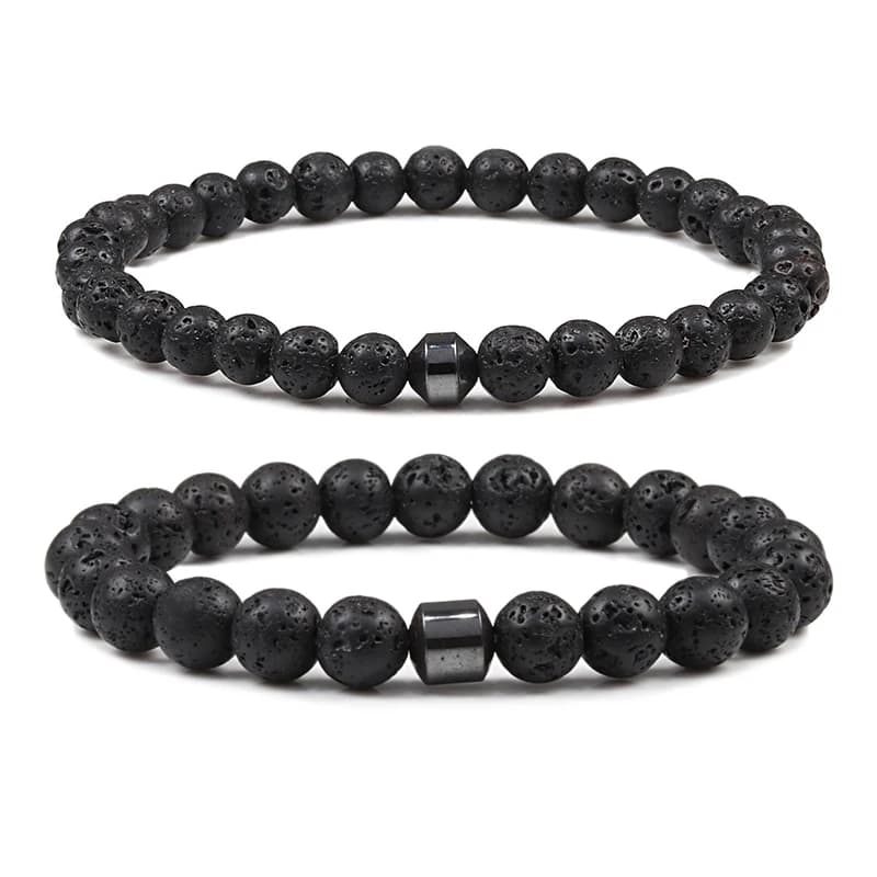 Bracciale da uomo in pietra di roccia naturale cilindro di ematite energetica diffusore di Lava nera 6/8mm perline bracciali per donna Yoga Strand gioielli
