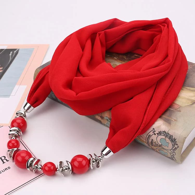 Primavera Autunno Fantasia Collana con ciondolo con perline Anello Sciarpa Sciarpa in chiffon da donna Hijab con ciondolo Foulard Femme Accessori Sciarpa