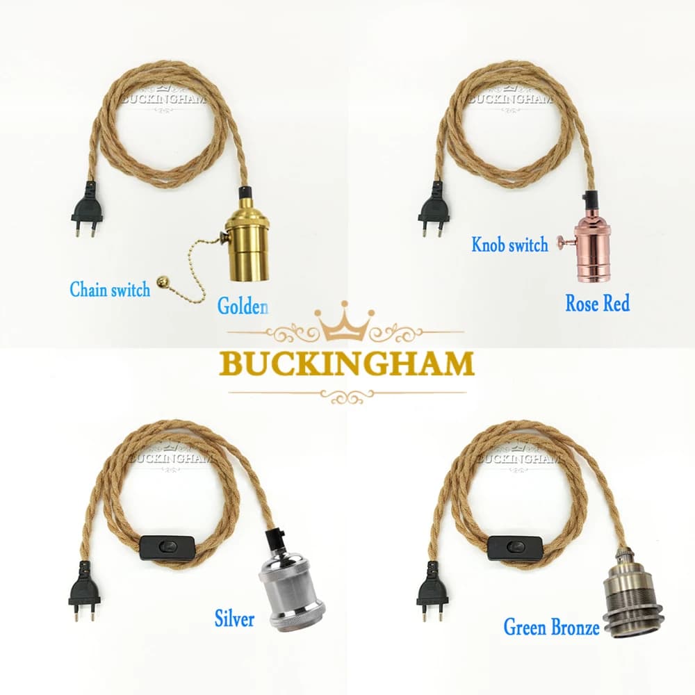 Portalampada vintage in corda di canapa Twiste Wire Interruttore con spina europea E27 Lampadina Edison Cavo di alimentazione retrò Cavo di luce sospeso Decorazione di illuminazione
