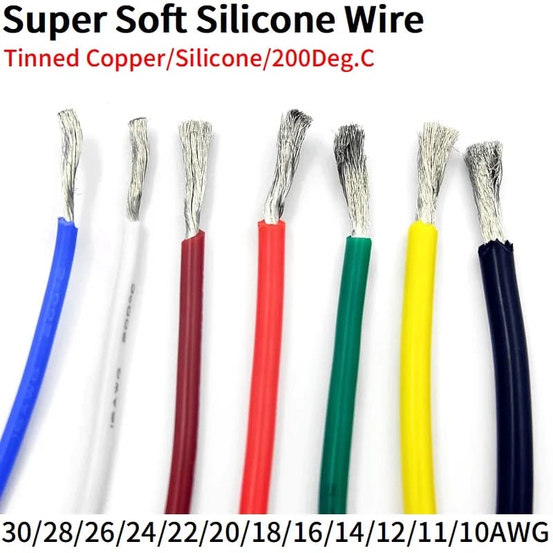 2M/5M Filo di Gomma di Silicone Super Morbido 30 28 26 24 22 20 18 16 15 14 13 12 11 10 AWG Flessibile FAI DA TE Fili di Illuminazione A LED Cavo di Rame