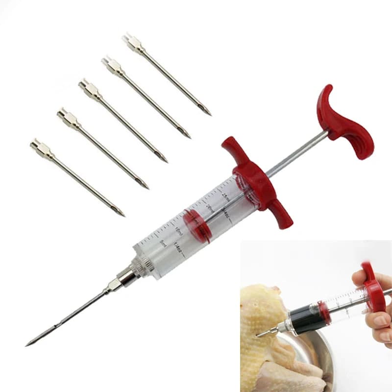 5 aghi in acciaio inossidabile set di siringhe per spezie iniettore di sapore di carne per barbecue Kithen salsa da cucina marinata I accessori