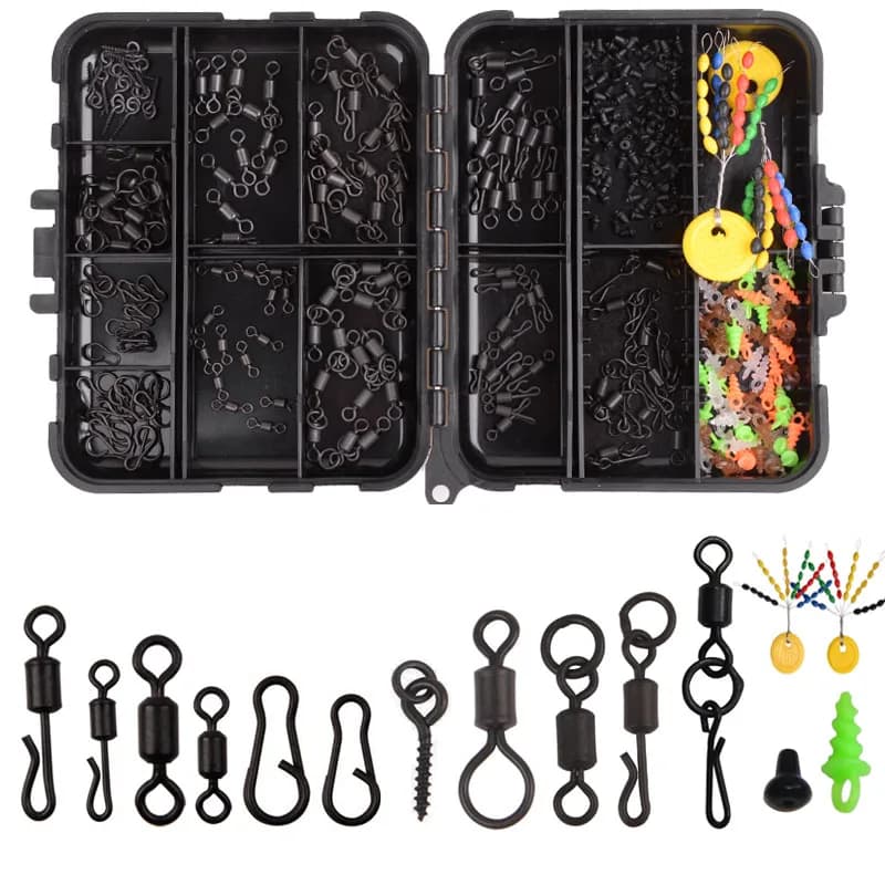 312 pcs/box Set of accessories for fishing in matte black carp quick-change girelles long-rolling for body Snap for carp equipment kit