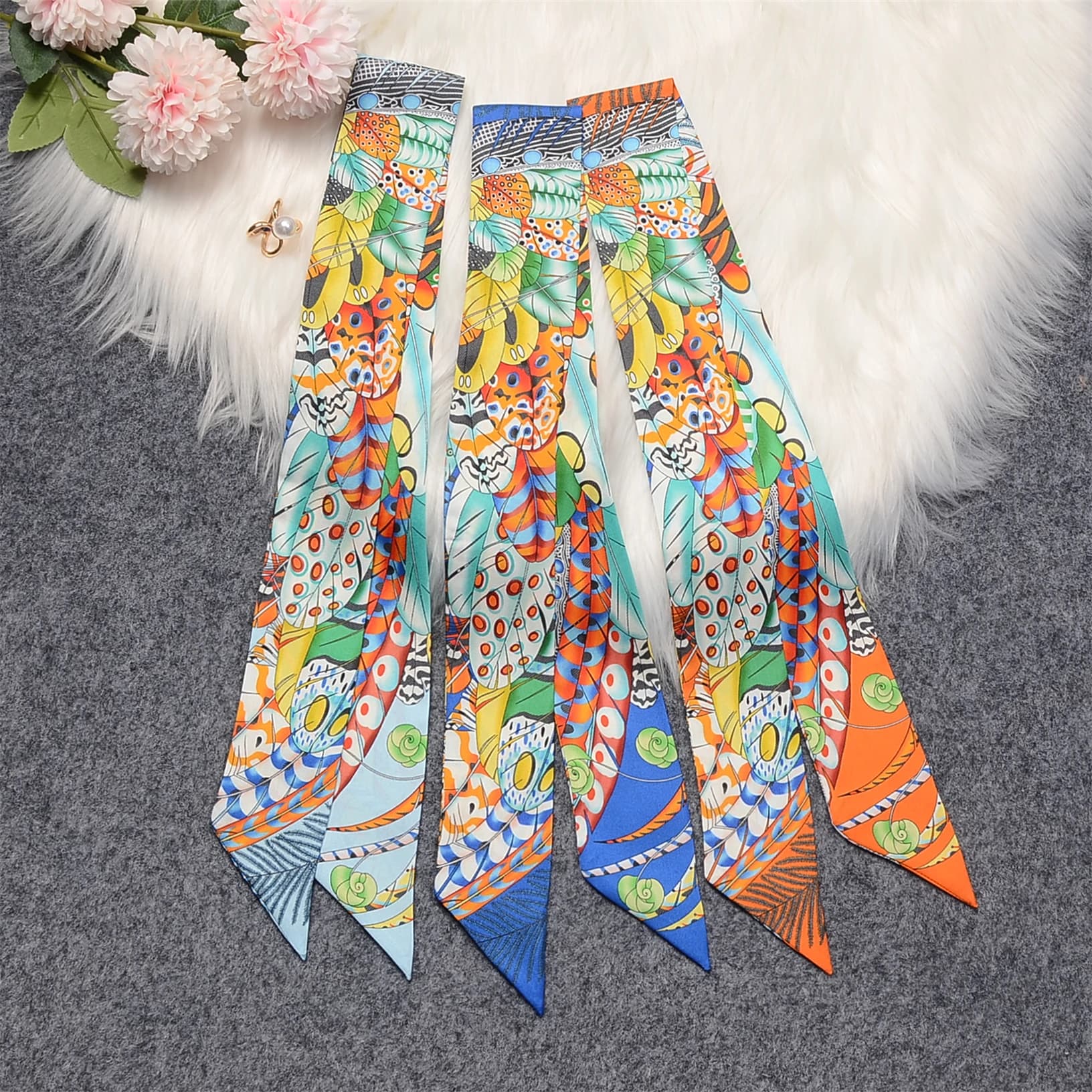 2023 nuovo Design piuma marca vera sciarpa di seta 100% seta di gelso naturale sciarpa da donna Foulard borsa per capelli sciarpe fazzoletto da collo