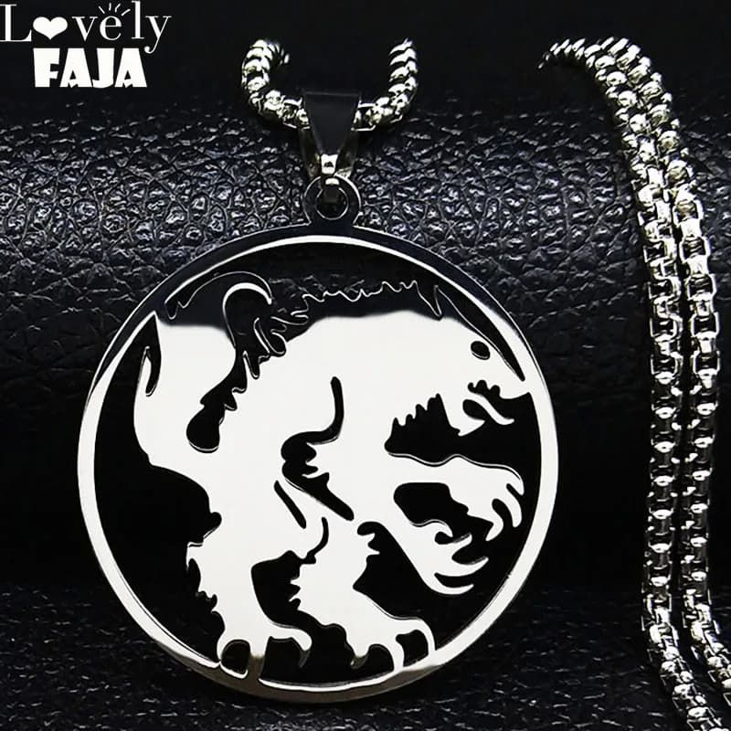 Fashion Werewolf Stainless Steel Necklace for Women Men Wolf Silver Color Statement Necklace Jewelry Cadena Hombre N7126S03