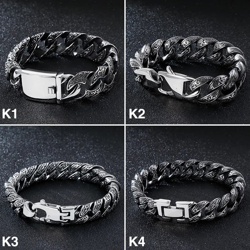 Kalen Vintage Black Men Bracciale in acciaio inossidabile Catena a maglie cubane Braccialetti punk Braccialetti Gioielli di moda