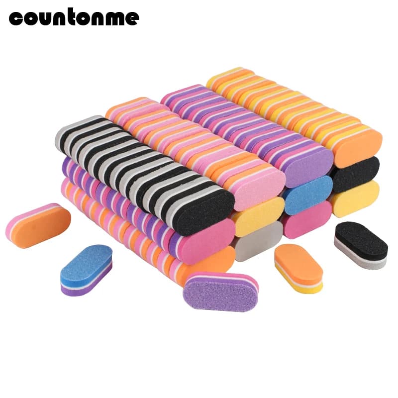 Lime per unghie in spugna 500 pz/lotto 100/180 Mini colore della miscela tampone per unghie doppio lato levigatura lime per unghie per Gel UV strumenti per Manicure
