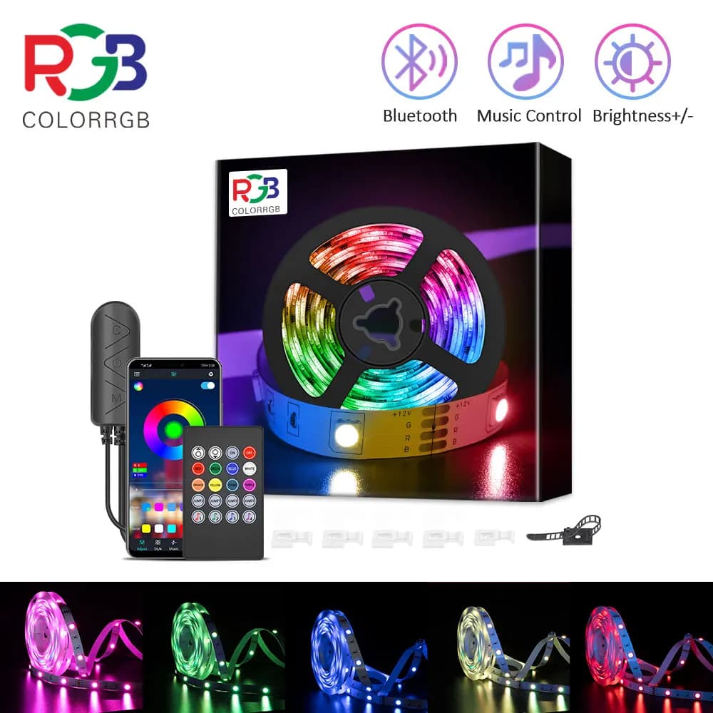ColorRGB, striscia luminosa a LED, Bluetooth, telecomando, sincronizzazione musicale che cambia colore strisce luminose a Led per la decorazione domestica della stanza