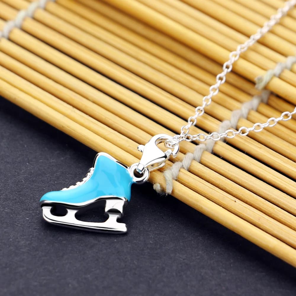 Solid 925 Sterling Silver Ice Skate Pendant Choker Necklace for Women Creative Skating Charm Polished Dainty Fine Jewelry