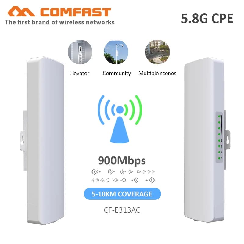 COMFAST CF-E313AC 900Mbps 5.8G WIFI CPE Bridge AP Wireless a Lungo Raggio 5Km con Antenna WIFI 12dBi, Ripetitore Esterno, Router Nanostation