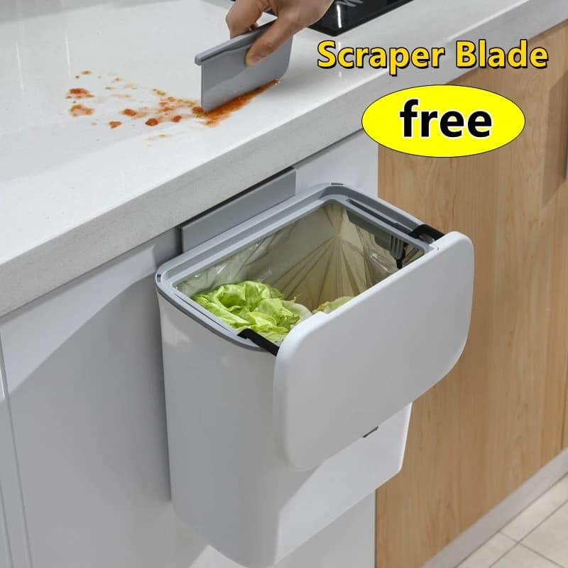 Bidone della spazzatura fissato al muro della cucina con il coperchio scatola di immagazzinaggio multiuso per la porta dell'armadio da cucina che appende il cestino di stoccaggio dei rifiuti