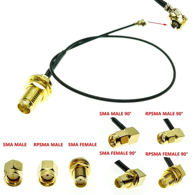 U.FL MHF1 UFL a RP-SMA SMA Femmina Maschio Antenna WiFi RF Coassiale Coassiale Pigtail 1.13 Cavo ufl 1.13mm Scegli la tua lunghezza