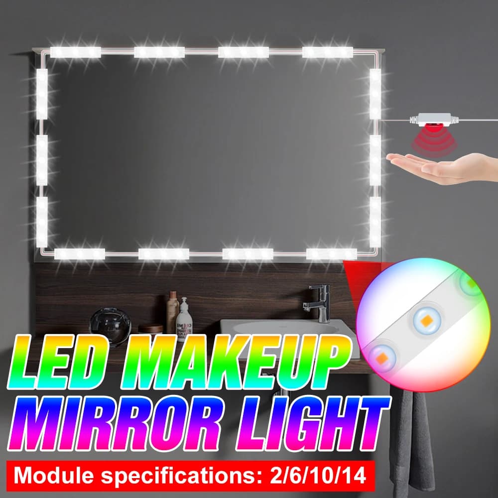 Specchio per trucco luce Vanity Hand Sweep Sensor lampada da parete a LED tavolo da toeletta dimmerabile LED specchio cosmetico luce trucco vanità USB