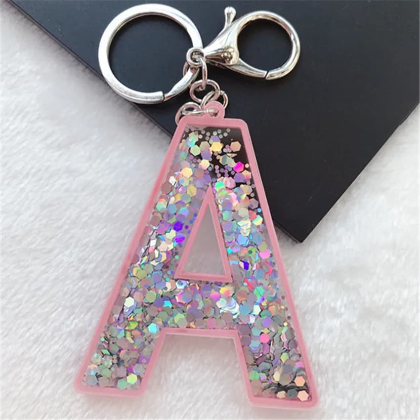 1PC Portachiavi Inglese Lettera Paillettes Keychain Acrilico 26 parola Inglese dalla A ALLA Z Borsa Pendenti E Ciondoli per la Donna