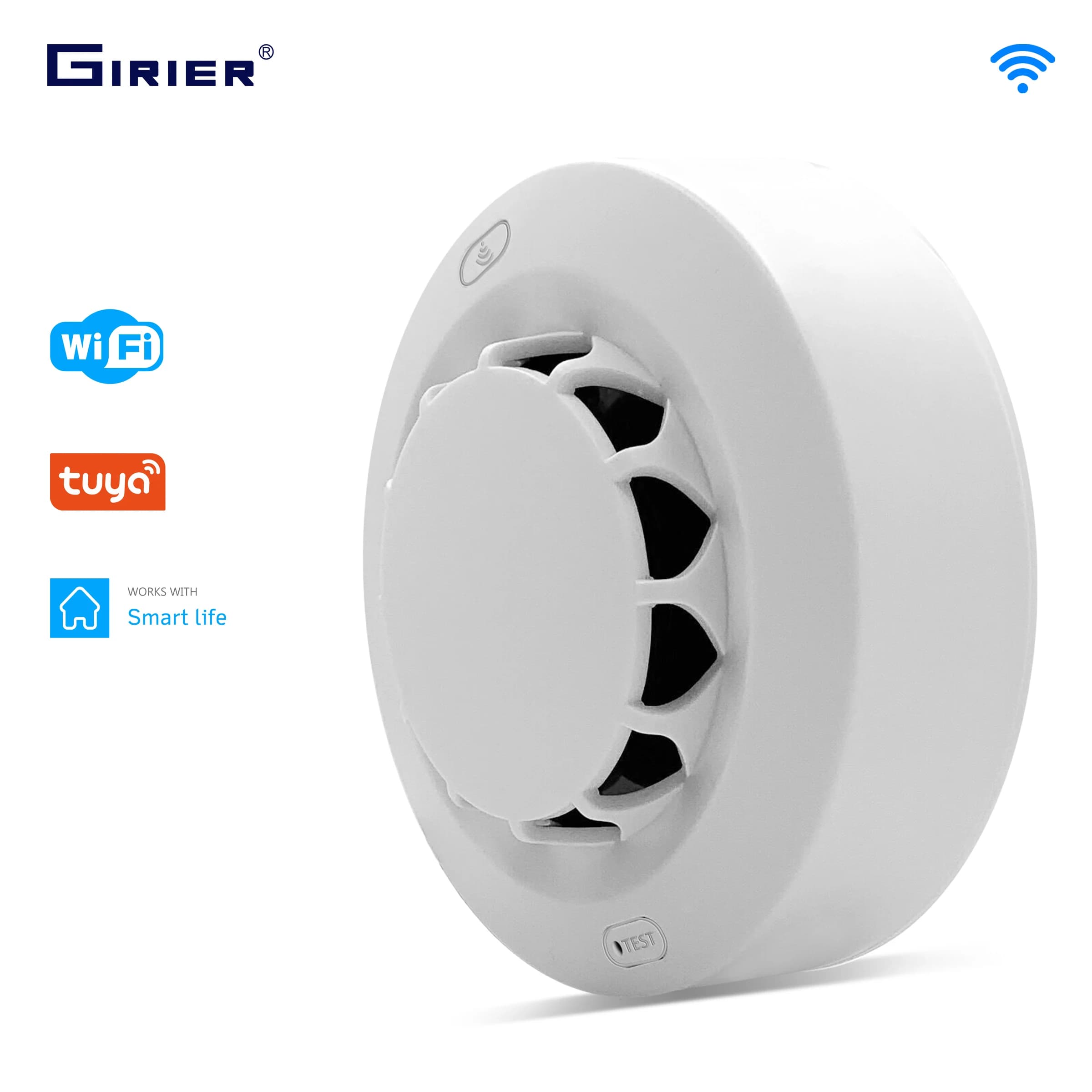 Sensore rilevatore di allarme antincendio fumo intelligente GIRIER Tuya Wifi con alimentazione a batteria funziona con l'app Smart Life nessun Hub richiesto