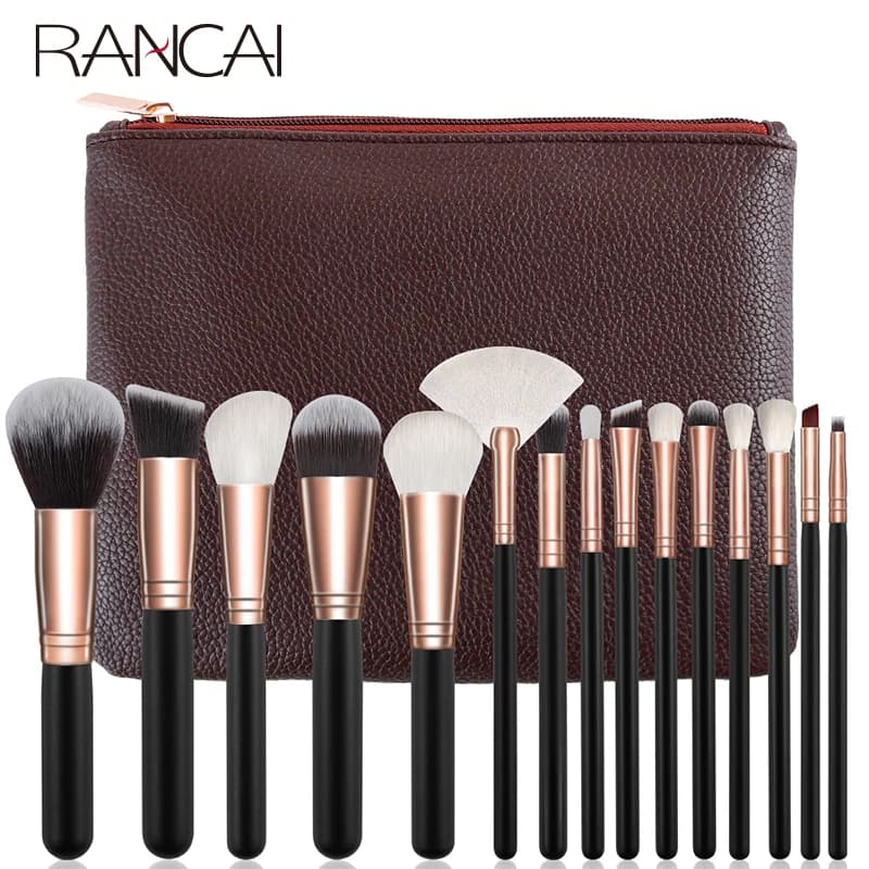Pro 15-piece makeup brush set, powder foundation, eye shadow, makeup brushes, cosmetics, soft synthetic hair with leather case