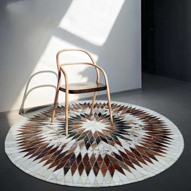 Cowhide Leather Round Rugs, 100% Natural Genuine Cowhide, Carpet for Home, Living Room, Bedroom, Cow Leather Rug, Chair Mat