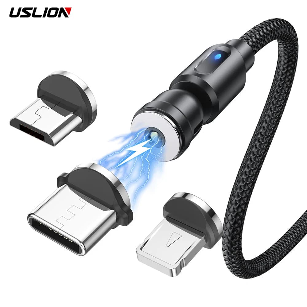 USLION 540 Ruota Cavo magnetico Cavo USB di ricarica rapida Tipo C per Xiaomi Magnete Carica Cavo micro USB Cavo dati per telefono cellulare