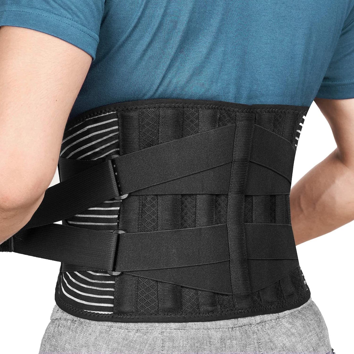 Tutore lombare con 6 soggiorni supporto lombare ortopedico antiscivolo cintura di sostegno traspirante per uomo donna palestra sollievo dal dolore