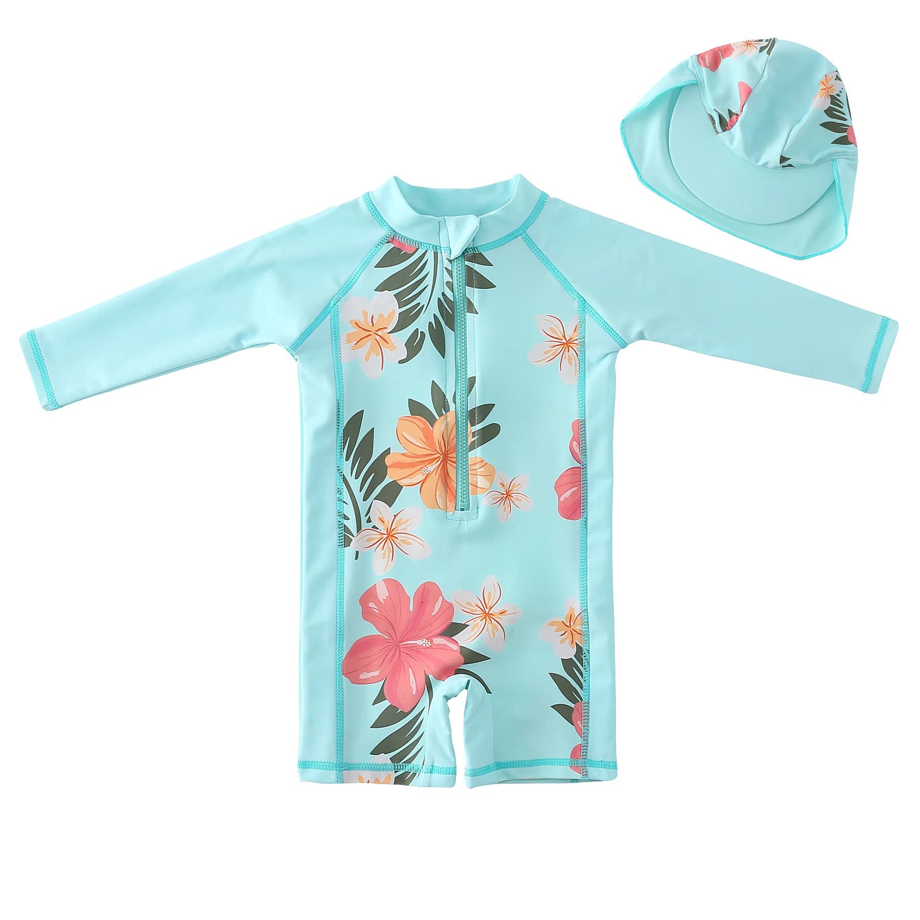 Wishere full bathroom suit with baby hat, outdoor bathing suit, children's beach clothing, sun protection with hat