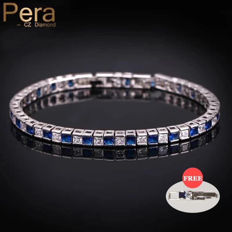 Bracciali e Braccialetti Classici da Donna Pera con Cristalli Austriaci Blu Scuro CZ Grandi Quadrati Color Argento per Feste e Regali B026