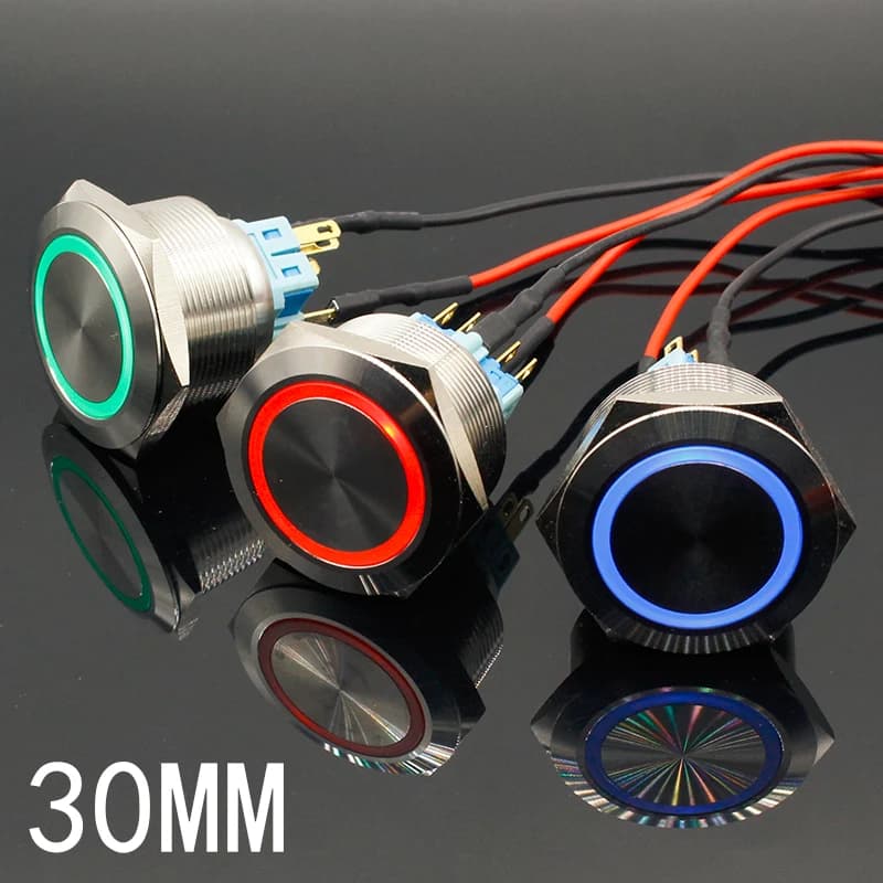 30mm 6V 12V 24V 220V Anello Blu Ha Condotto La Luce Momentaneo/Bloccante Interruttore di Pulsante DPST Metallo Industriale Barca Auto Interruttore FAI DA TE