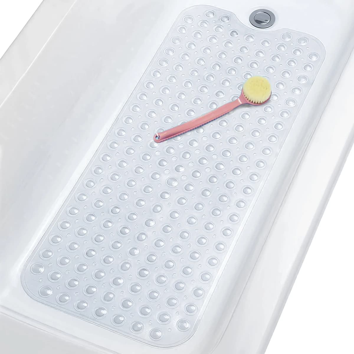 Non-slip Bath Mat Rectangle PVC Bathroom Mats Soft Massage Suction Cup Anti-Bacterial Shower Bath Mat for Kids Toddler Senior