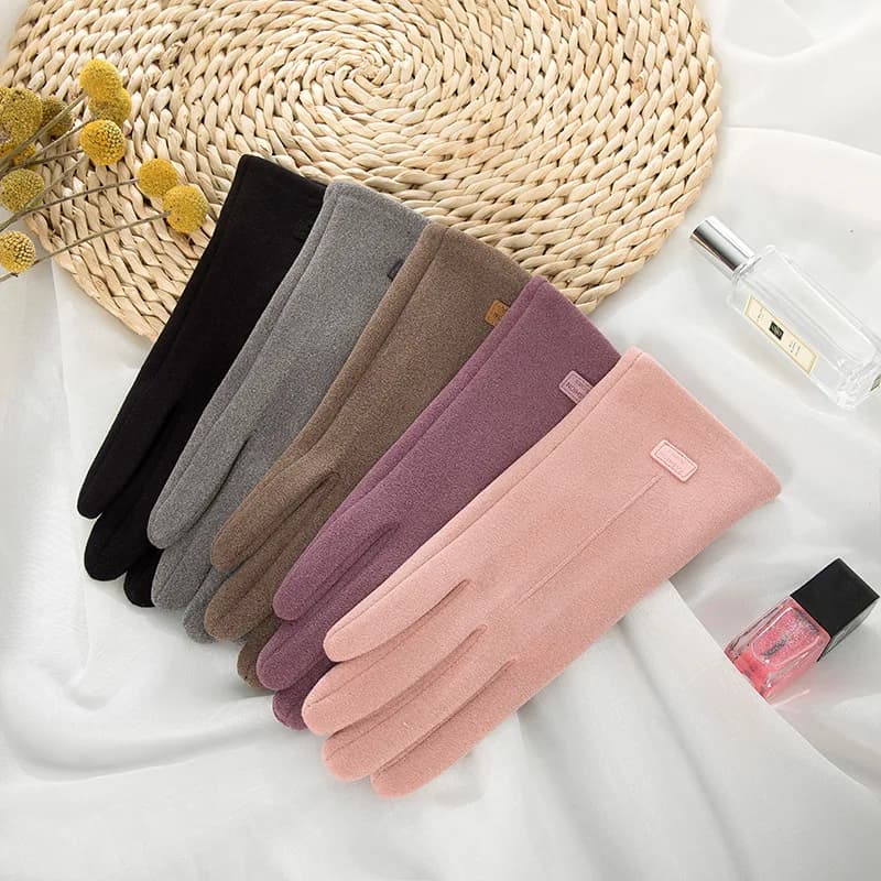 Autumn And Winter Women Fashion Elegant Thin Section Warm Gloves Soft Plus Velvet Inside Touch Screen Cycling Windproof Suede
