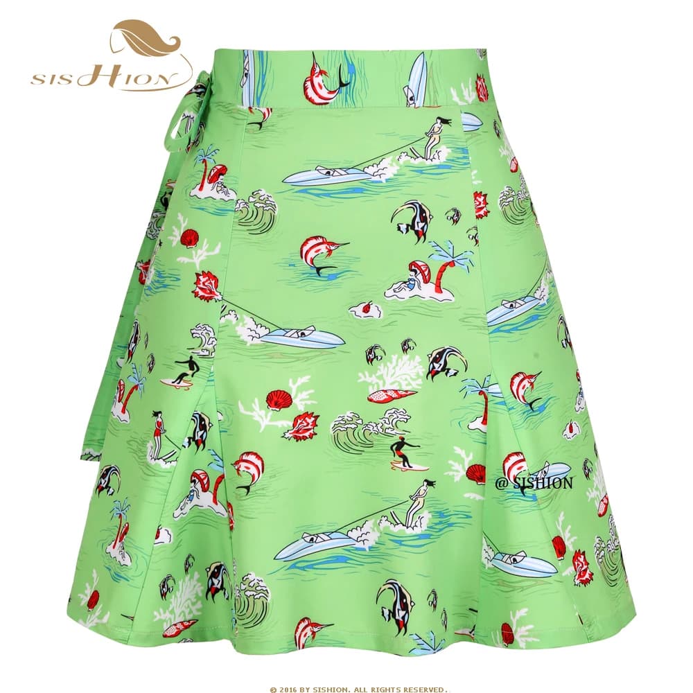 SISHION Summer Sarong Beach Boho Sexy Skirt SS0015 Knee Length Green Quick Wrap Athletic Cover Up Multitasks Short Wrap Skirt