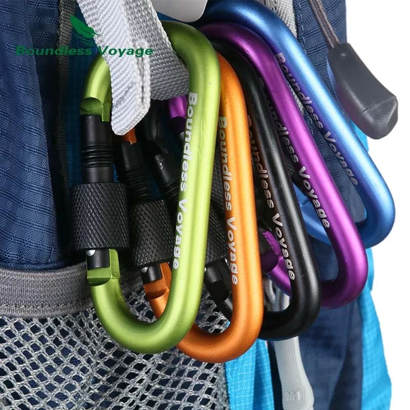 Set di ganci a D in alluminio da 8 pezzi Clip multiuso per zaino Portachiavi Guinzaglio per cani Etichetta per bagagli Attrezzatura da campeggio EDC Accessori da esterno