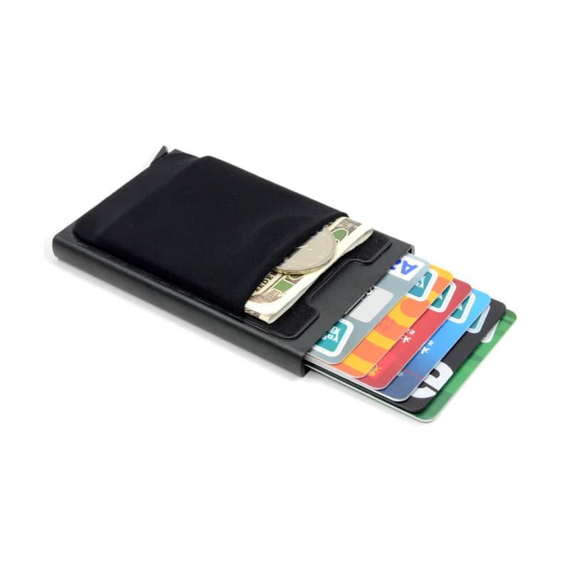 Portafoglio in alluminio con custodia posteriore elastica porta carte di credito RFID Mini portafoglio sottile porta carte di credito Pop-Up automatico