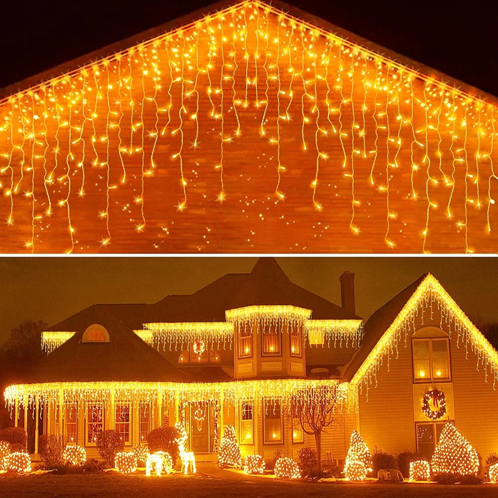 Decorazioni natalizie per la casa all'aperto LED tenda ghiacciolo stringa luce ghirlanda di strada sulla casa inverno 220V 5m Droop 0.6-0.8m