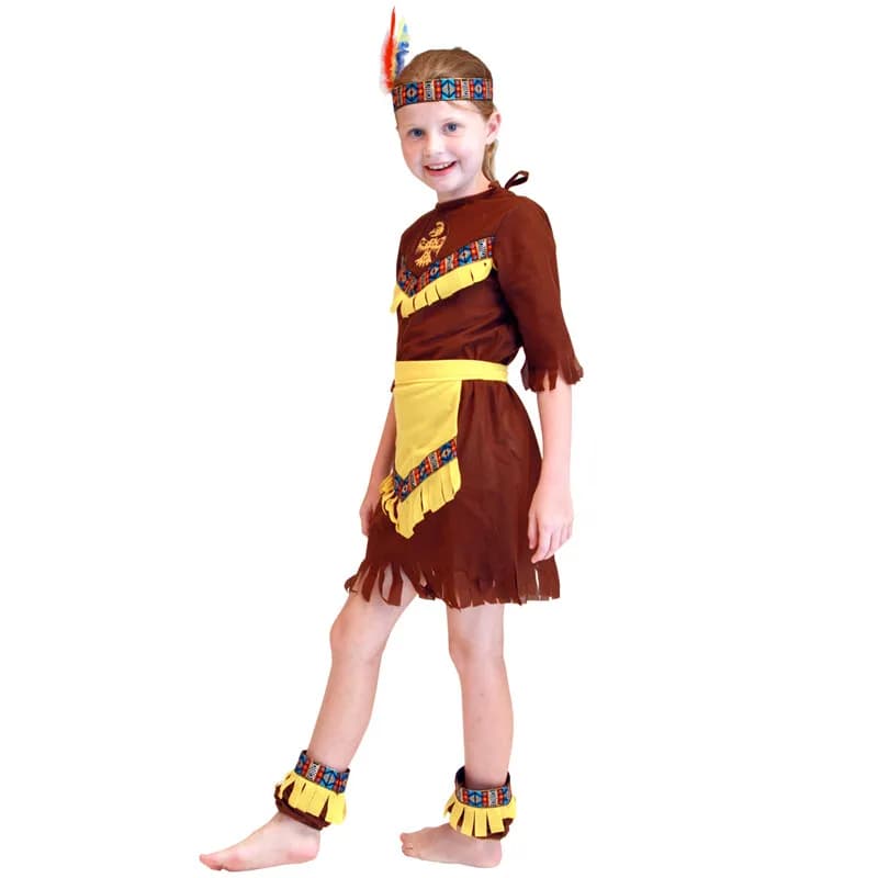 Costume da Principessa Indiana per Bambine M-XL, Travestimento da Arciere per Halloween, Carnevale, Purim, Spettacoli Teatrali e Feste