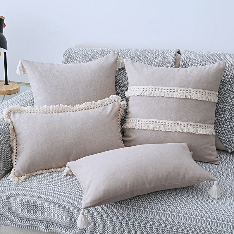 Cushion Cover 30x50cm/45x45cm Pillow Cover Beige Grey Blue Yellow Boho Style Tassles for Sofa BedHome Decorative